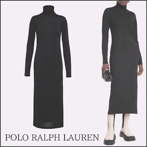 POLO RALPH LAUREN WOOL-BLEND TURTLENECK MIDI DRESS IN GREY